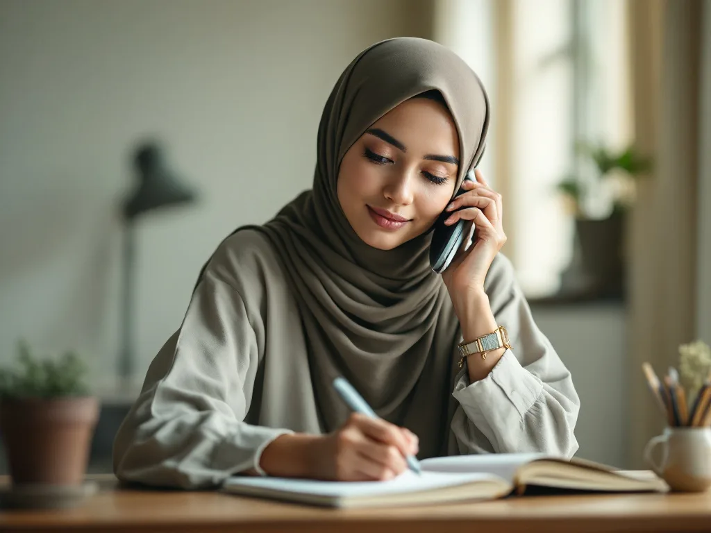 Menyemak nombor telefon klinik sambil mencatat nota